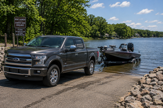 Boat trailer pre-launch at a boat ramp
