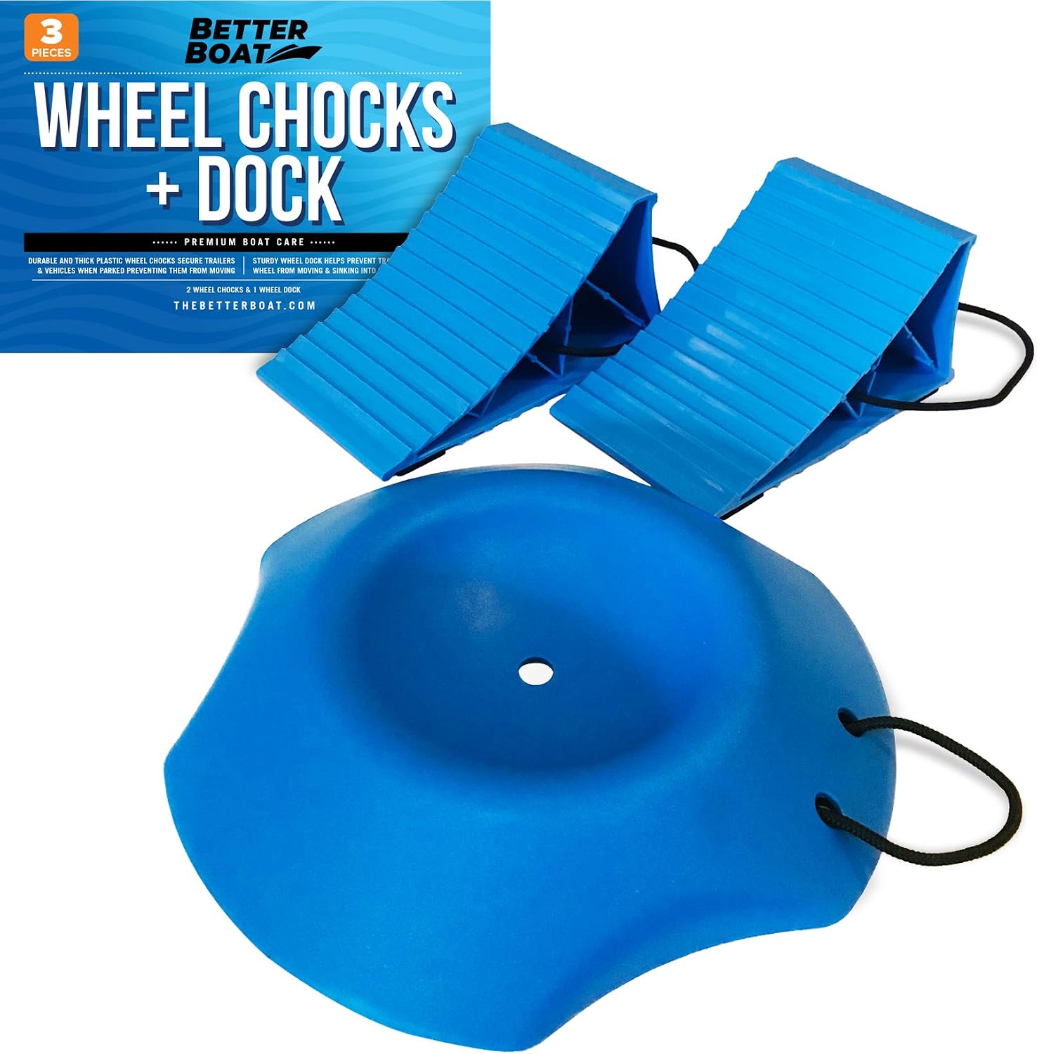 Boat trailer wheel chocks and tongue wheel dock